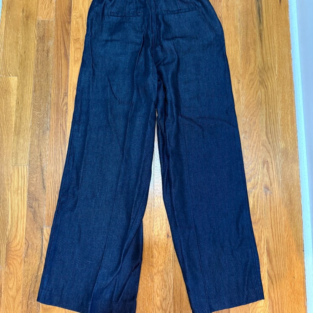 Reiss Denim-Look Wide-Leg Trousers in Dark Blue - Picture 3 of 4